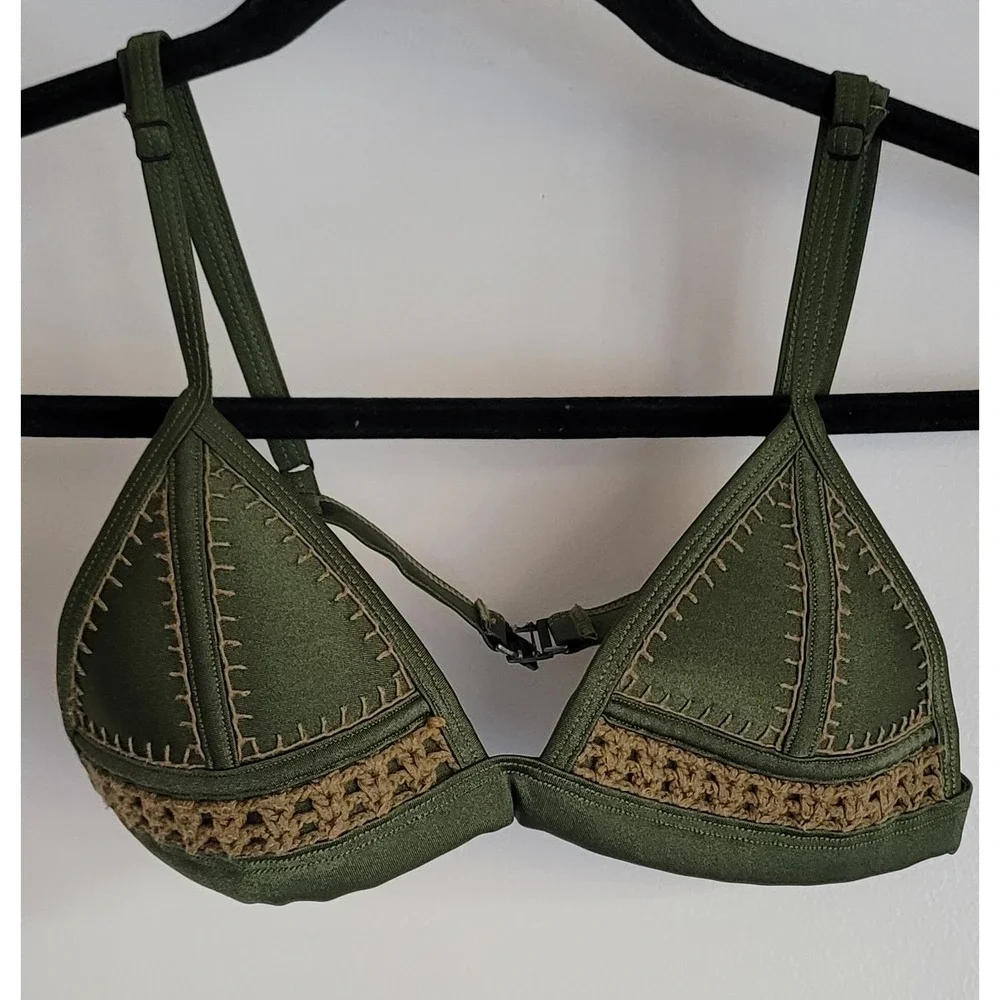 Triangl Bikini Top XS Green Neoprene Solid Resort Boho Swim Bralette